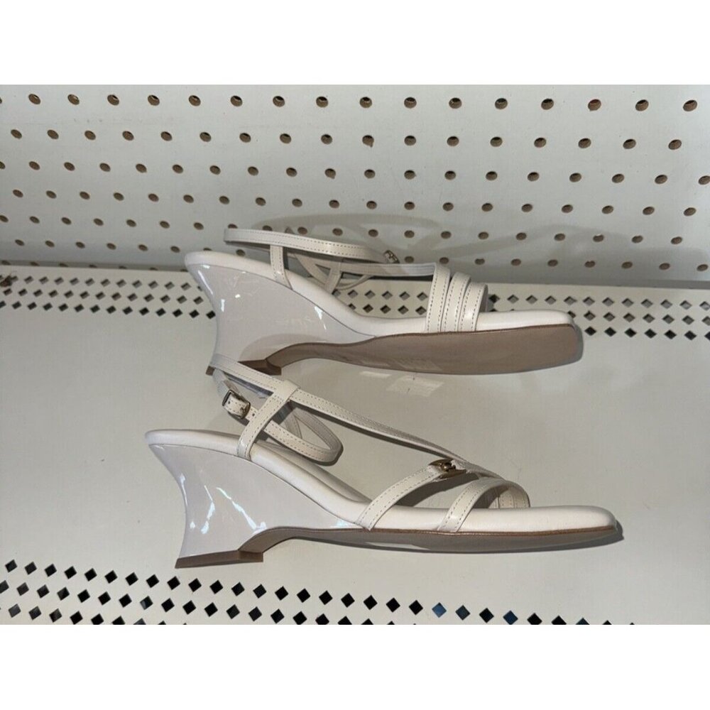 Coach Cait Womens Leather Open Square Toe Wedge Sandals Slides Size 10 B White - Picture 5 of 8
